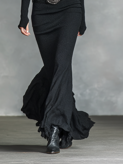 Women's Knitted V-neck Slim Long Sleeves Maxi Dress (Without Belt)MDA0717H5Y