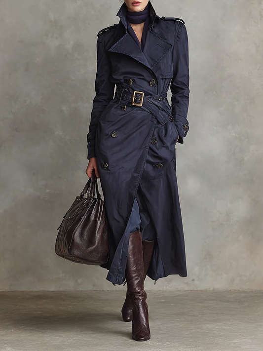 Women's Fashion Lapel Double Breasted Belt Trench Coat MDA2533H4Y