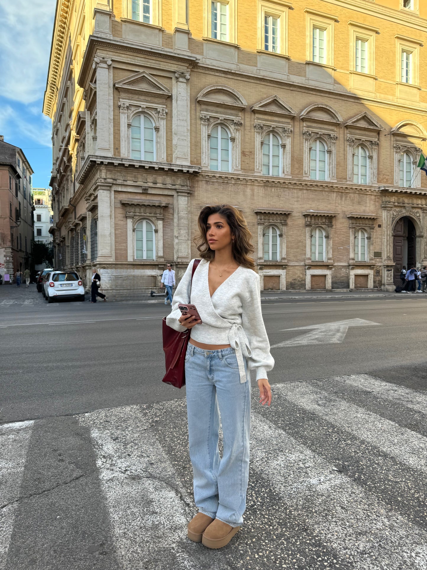 Wool blend wrap cardigan - light grey