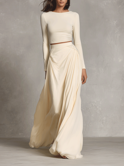 Women's Cream Chic Satin - Trimmed Cutout Two - Piece Set MDA0348I2I