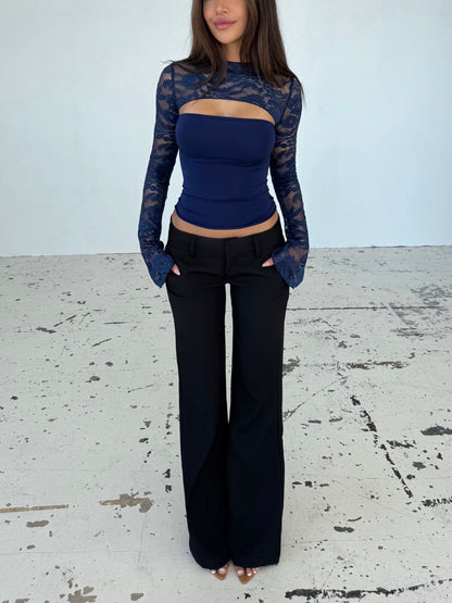 Lara lace long sleeve top - Dark blue