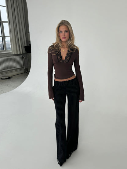 Pretty basic lace top - dark brown
