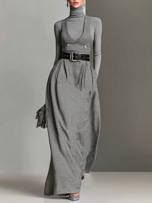 Women's Plaid Tank Maxi Dress (Without Belt) MDA2596H7Y