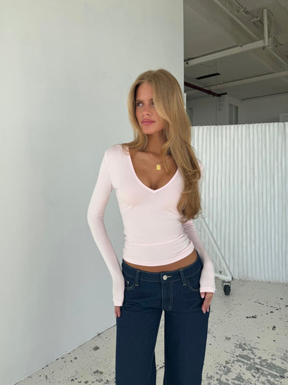 Basic v-neck top - Pink