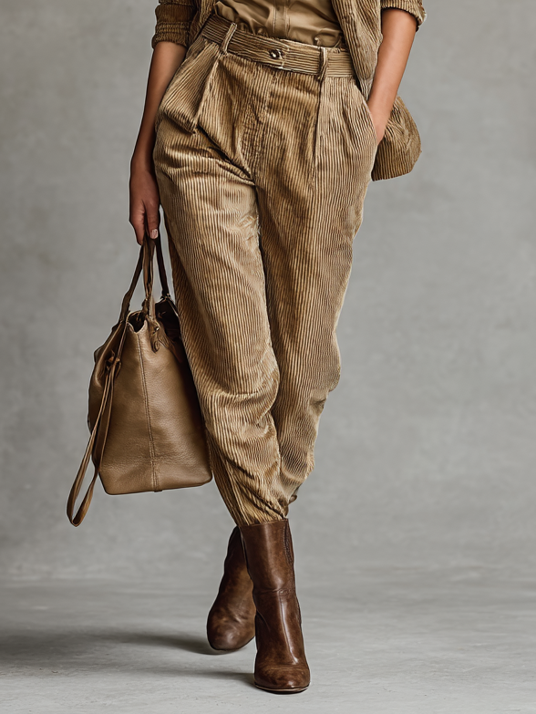 Women's Loose Corduroy Single-Breasted Blazer Straight-Leg Pants Set MDA2794H0Y