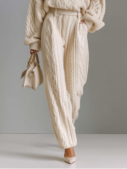 Women's Beige Sweater And Wide-leg Pants Set MDA2749H0T