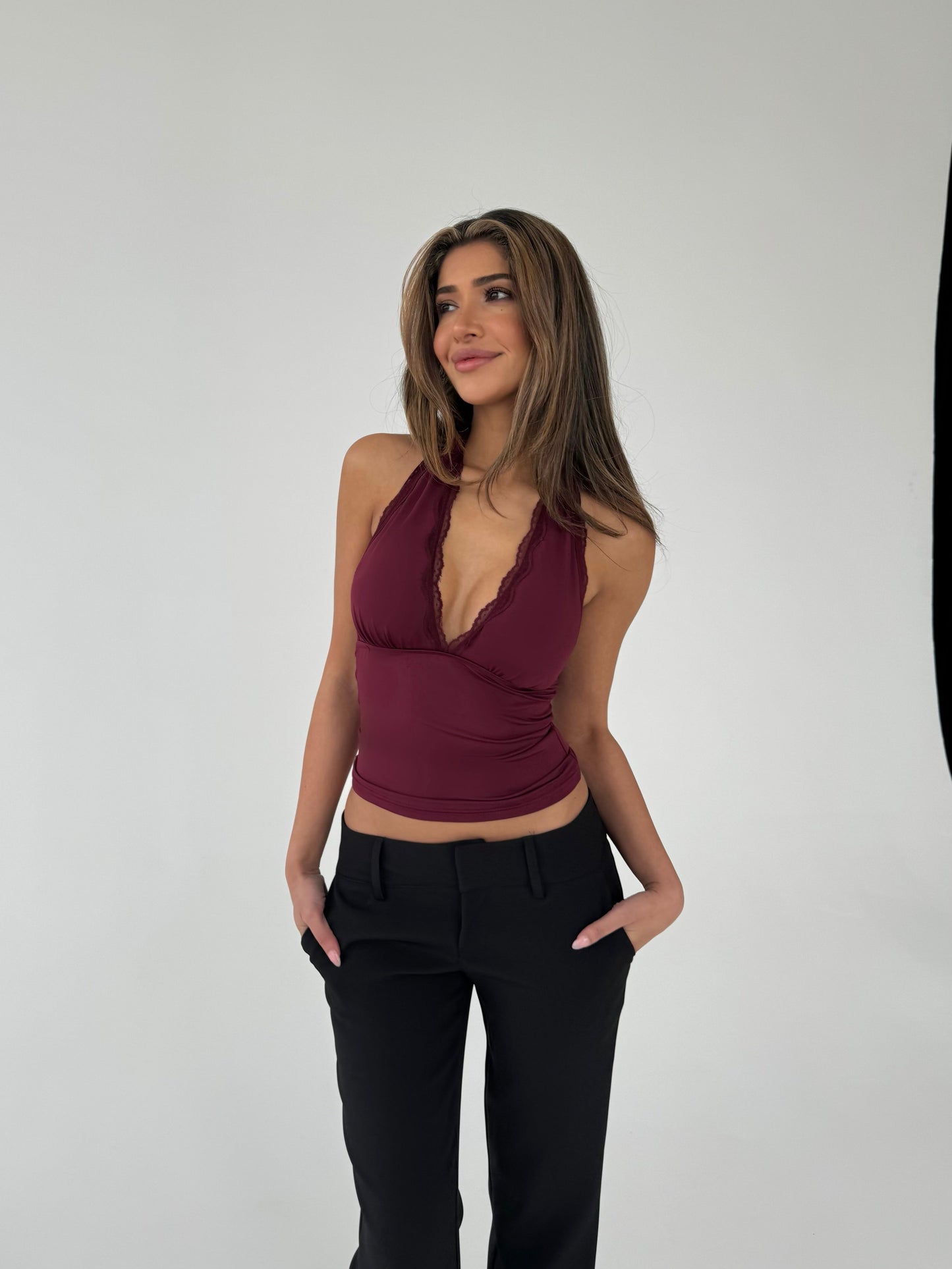 Bella lace top - burgundy