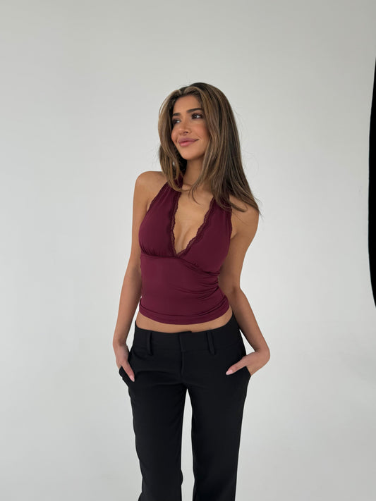 Bella lace top - burgundy