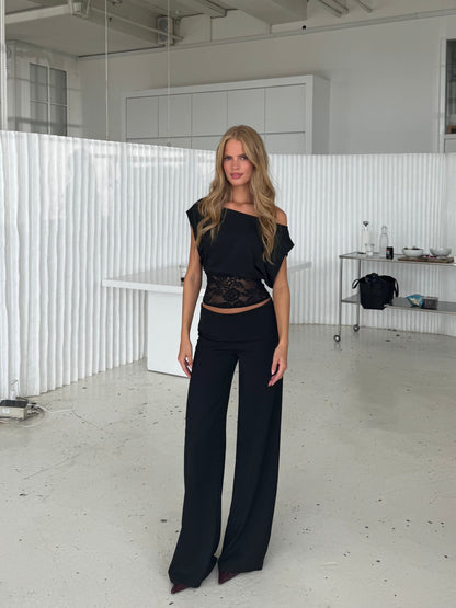 Flowy low waist pants - black