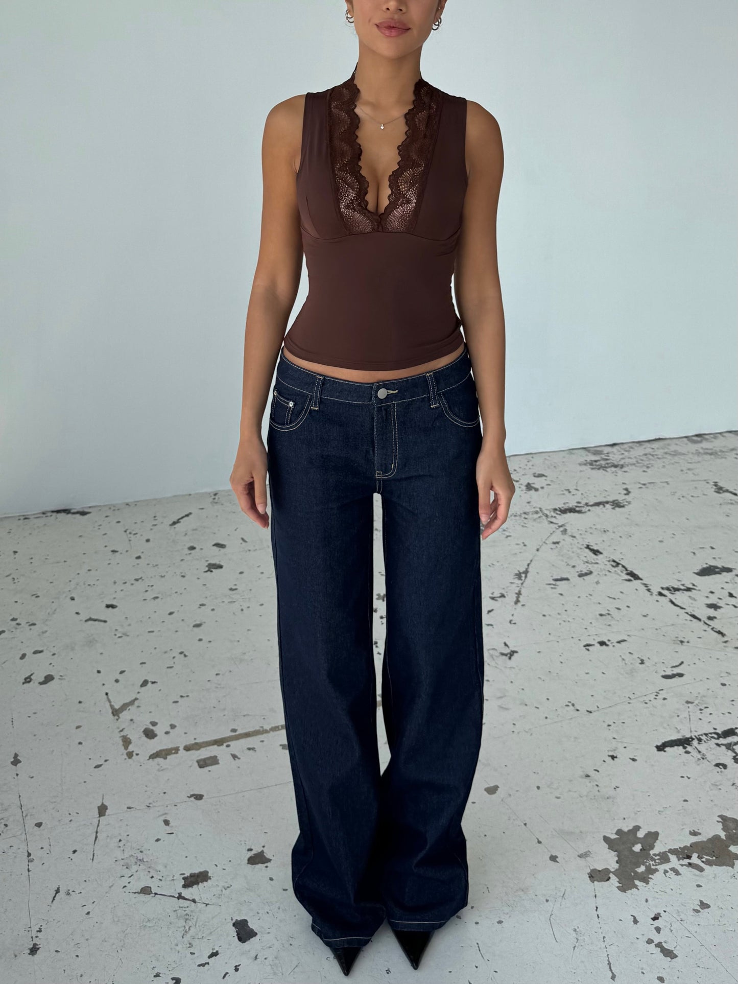 Lucia basic lace top - dark brown