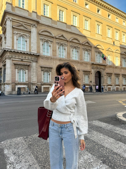 Wool blend wrap cardigan - light grey