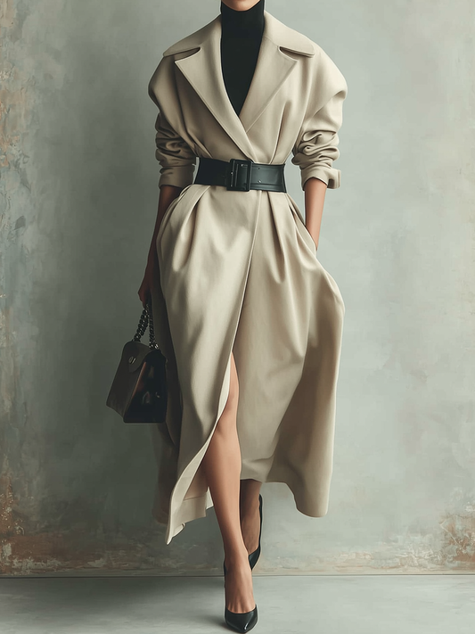 Women's Beige Waist Thin Coat MDA2608H7T