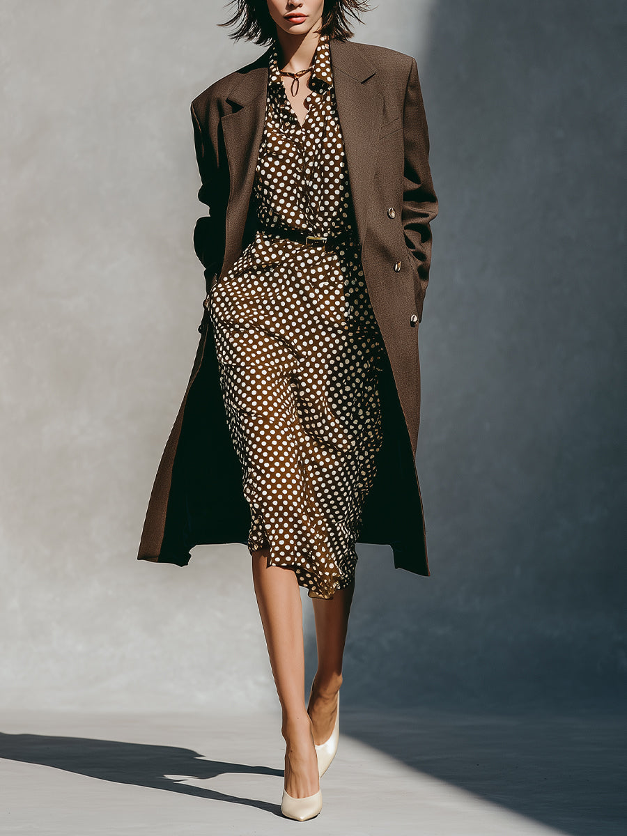 Women's Brown Elegant Cotton - Blend Double - Breasted Long Coat MDA2787H1I