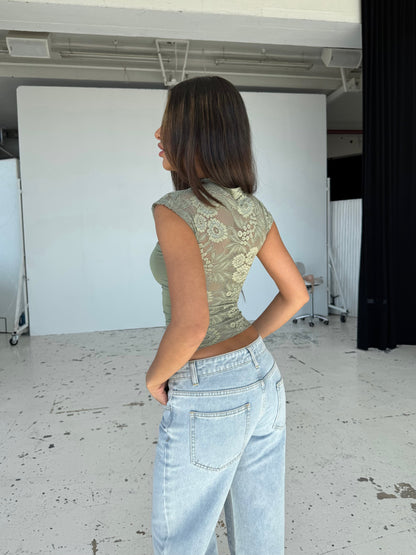 Lara lace top - sage green