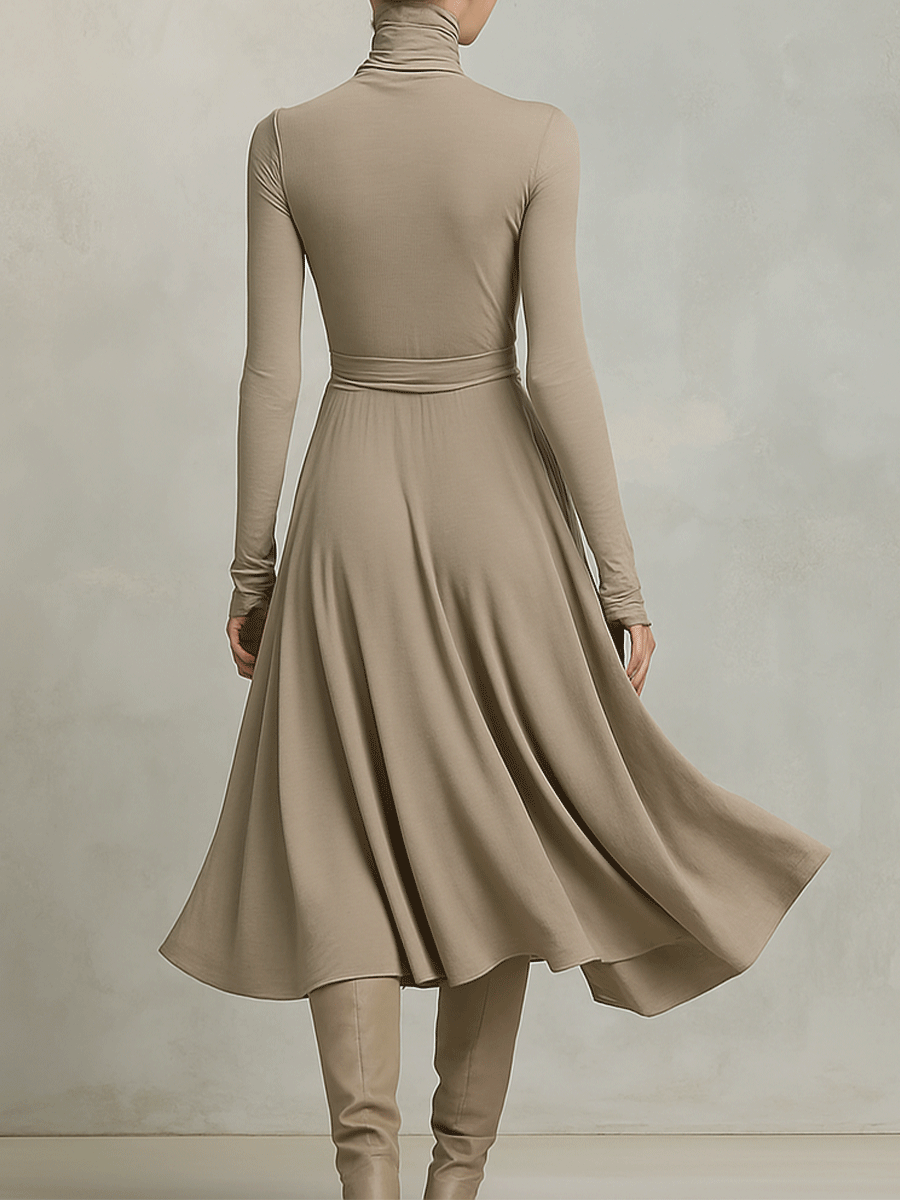 Women’s Elegant Figure-flattering Long Sleeves Knit Blend Midi Dress MDA2446G6I