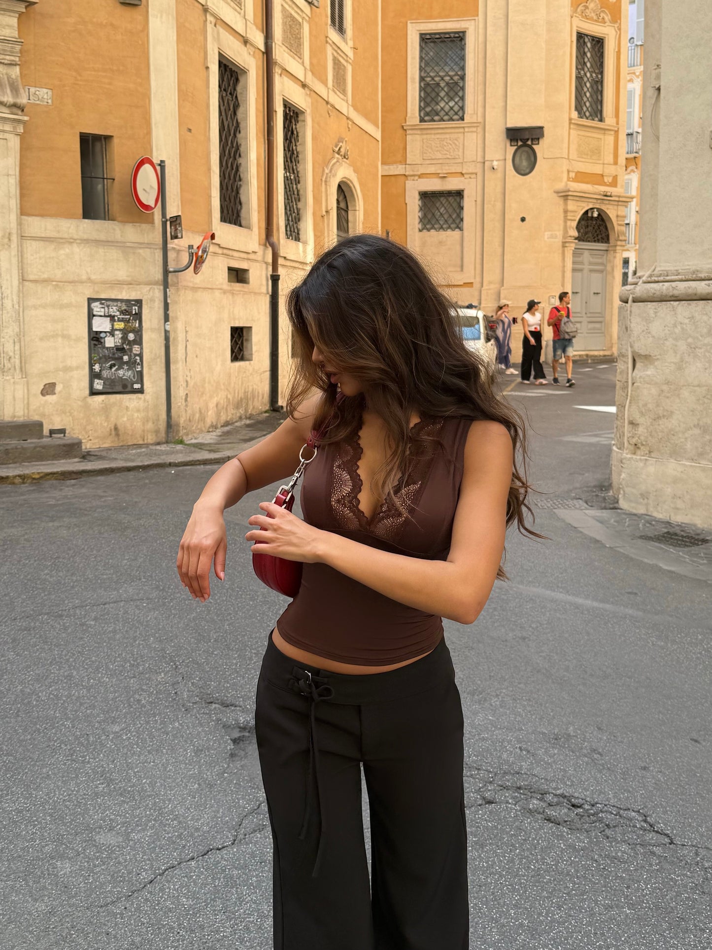Lucia basic lace top - dark brown
