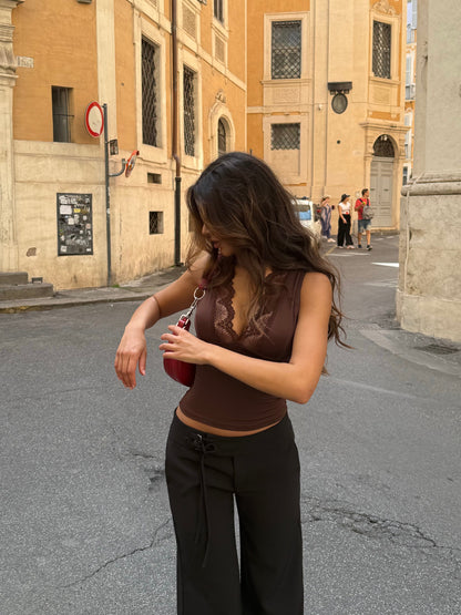 Lucia basic lace top - dark brown