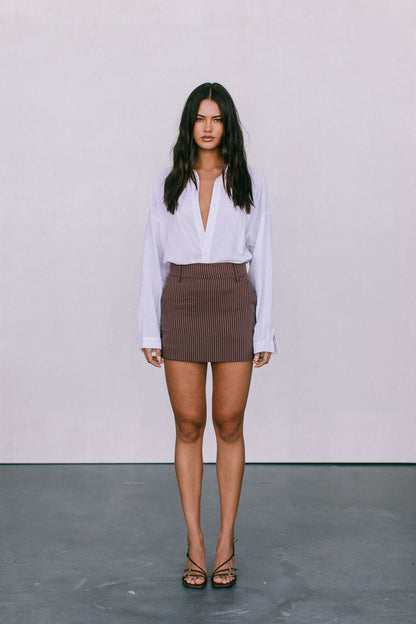 Jolie Mini Skirt - Chocolate Pinstripe