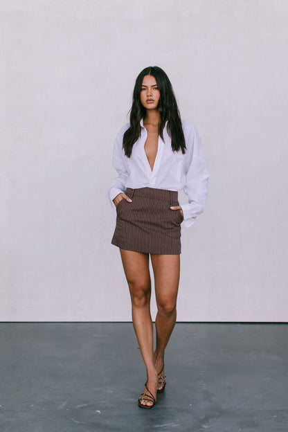 Jolie Mini Skirt - Chocolate Pinstripe