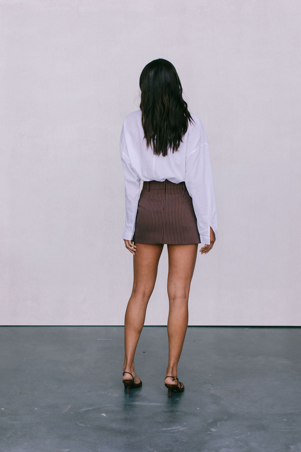 Jolie Mini Skirt - Chocolate Pinstripe