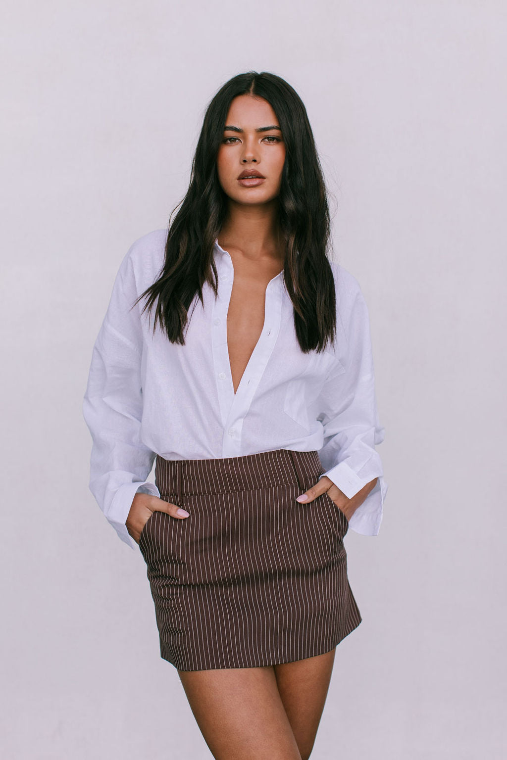 Jolie Mini Skirt - Chocolate Pinstripe