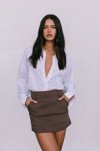 Jolie Mini Skirt - Chocolate Pinstripe