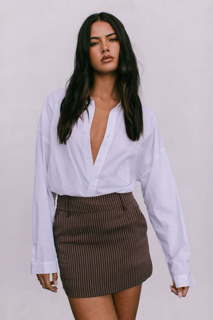 Jolie Mini Skirt - Chocolate Pinstripe