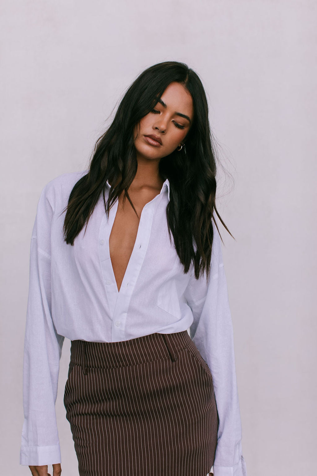 Jolie Mini Skirt - Chocolate Pinstripe