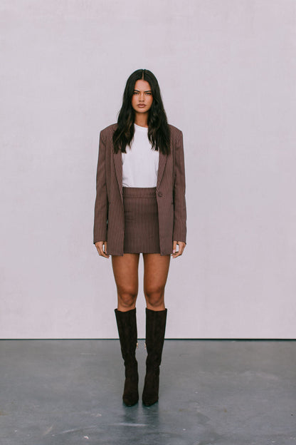 Jolie Mini Skirt - Chocolate Pinstripe