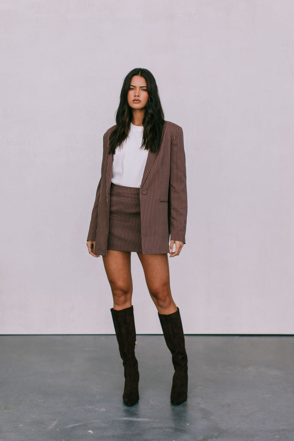 Jolie Mini Skirt - Chocolate Pinstripe