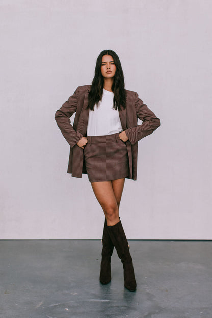Jolie Mini Skirt - Chocolate Pinstripe