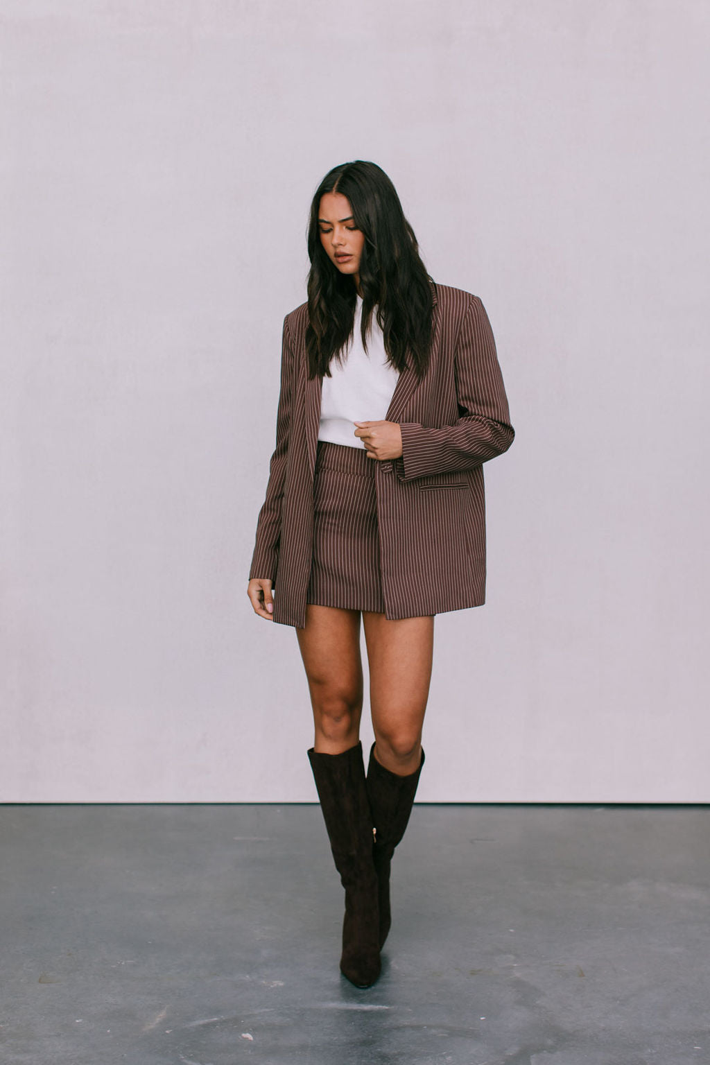 Jolie Mini Skirt - Chocolate Pinstripe