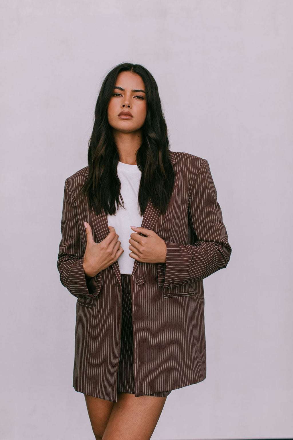 Jolie Mini Skirt - Chocolate Pinstripe