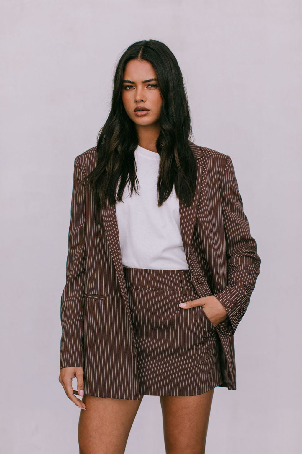 Quade Tailored Blazer - Chocolate Pinstripe