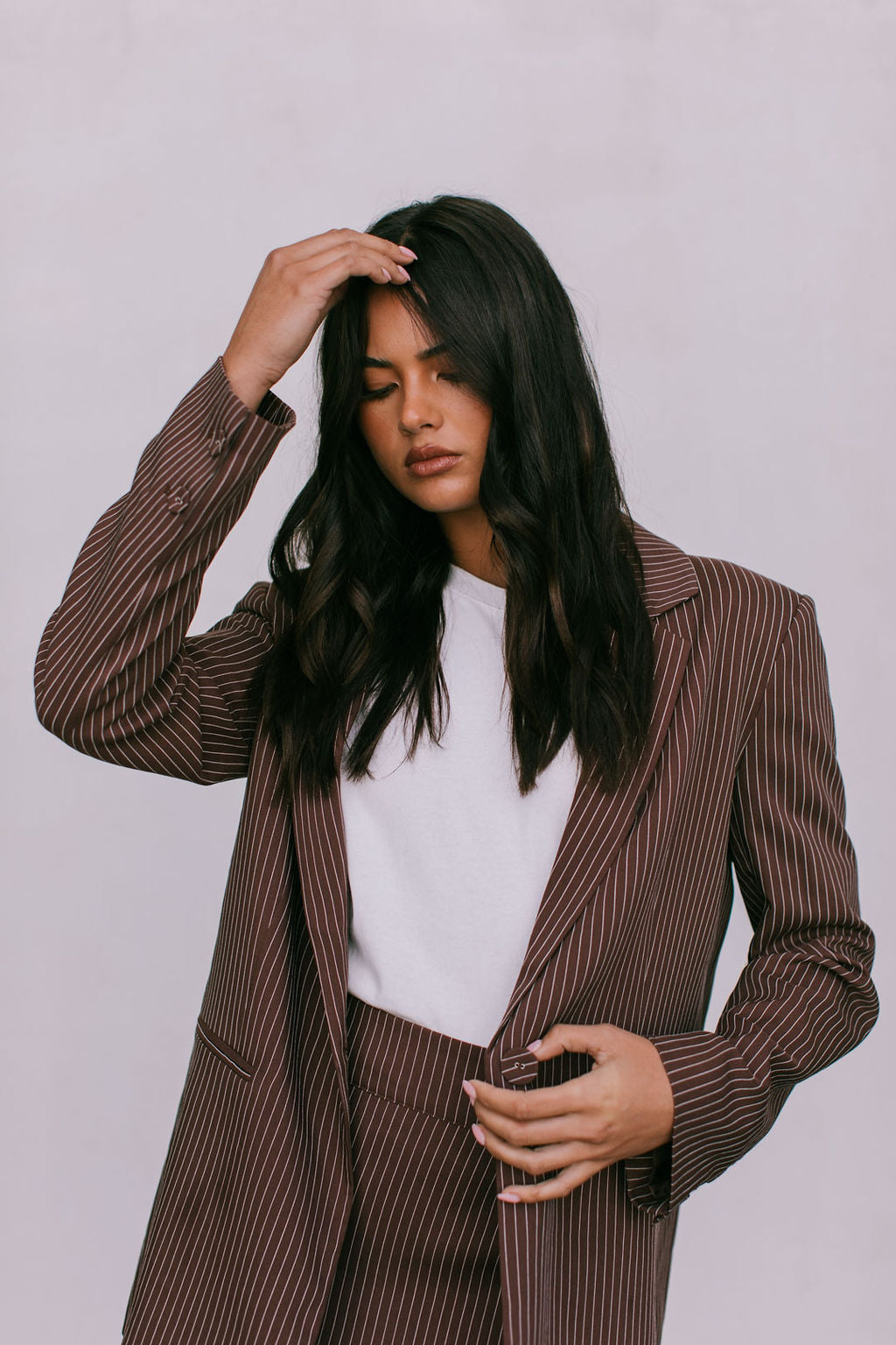 Jolie Mini Skirt - Chocolate Pinstripe