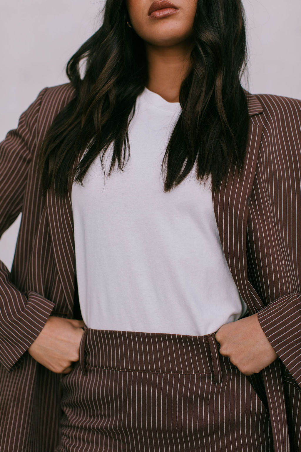 Quade Tailored Blazer - Chocolate Pinstripe