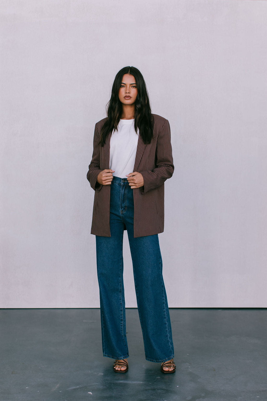 Quade Tailored Blazer - Chocolate Pinstripe