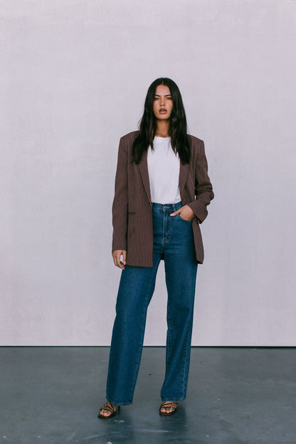 Quade Tailored Blazer - Chocolate Pinstripe