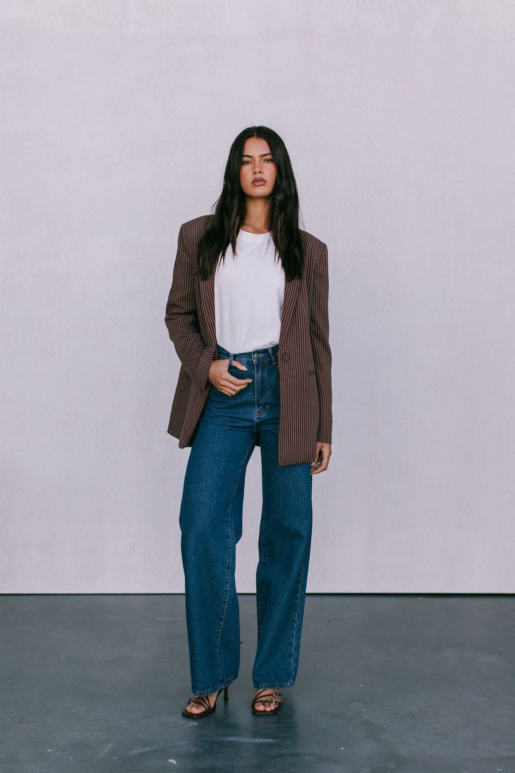 Quade Tailored Blazer - Chocolate Pinstripe