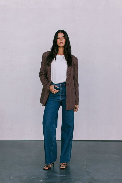 Quade Tailored Blazer - Chocolate Pinstripe