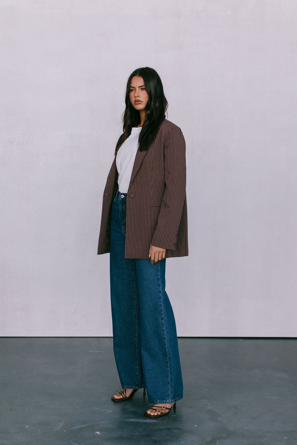 Quade Tailored Blazer - Chocolate Pinstripe