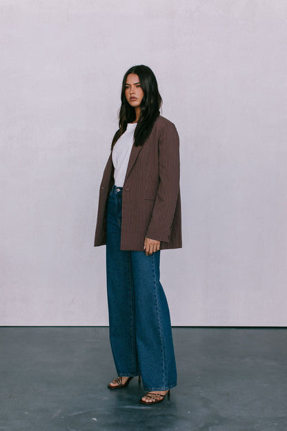 Quade Tailored Blazer - Chocolate Pinstripe