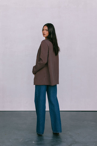 Quade Tailored Blazer - Chocolate Pinstripe