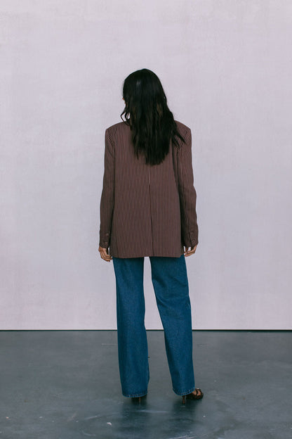 Quade Tailored Blazer - Chocolate Pinstripe