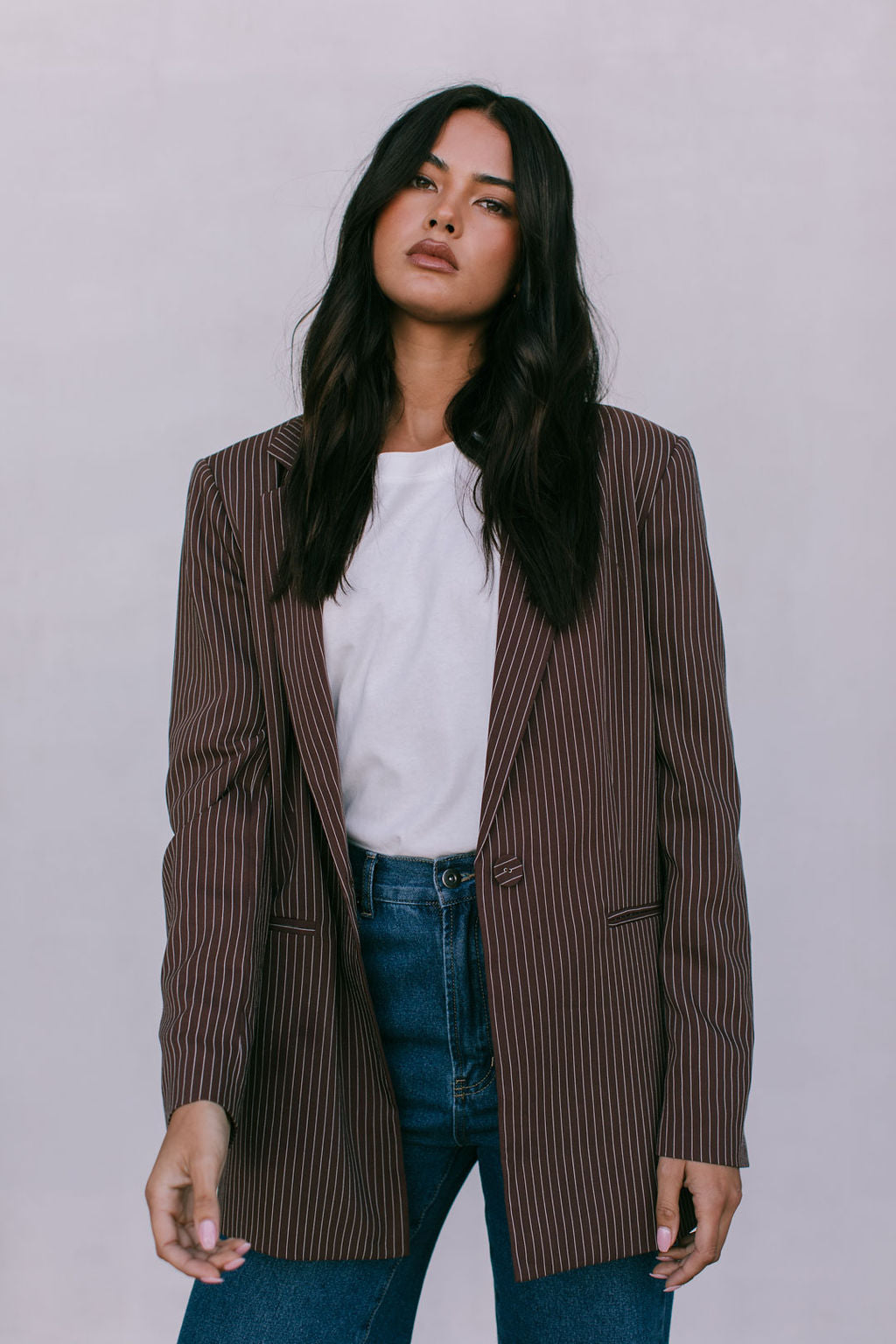 Quade Tailored Blazer - Chocolate Pinstripe