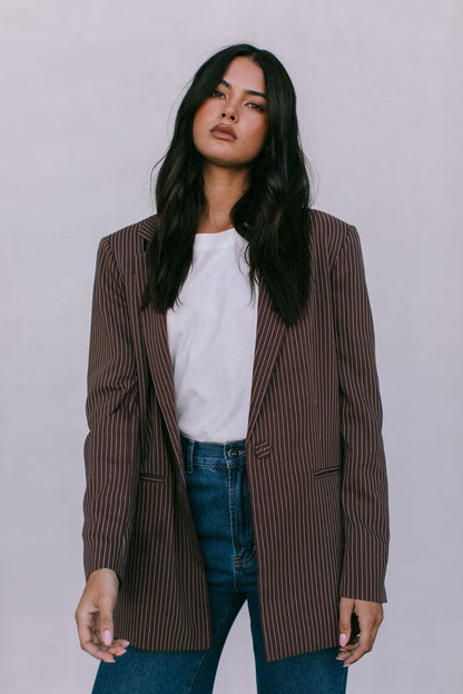 Quade Tailored Blazer - Chocolate Pinstripe