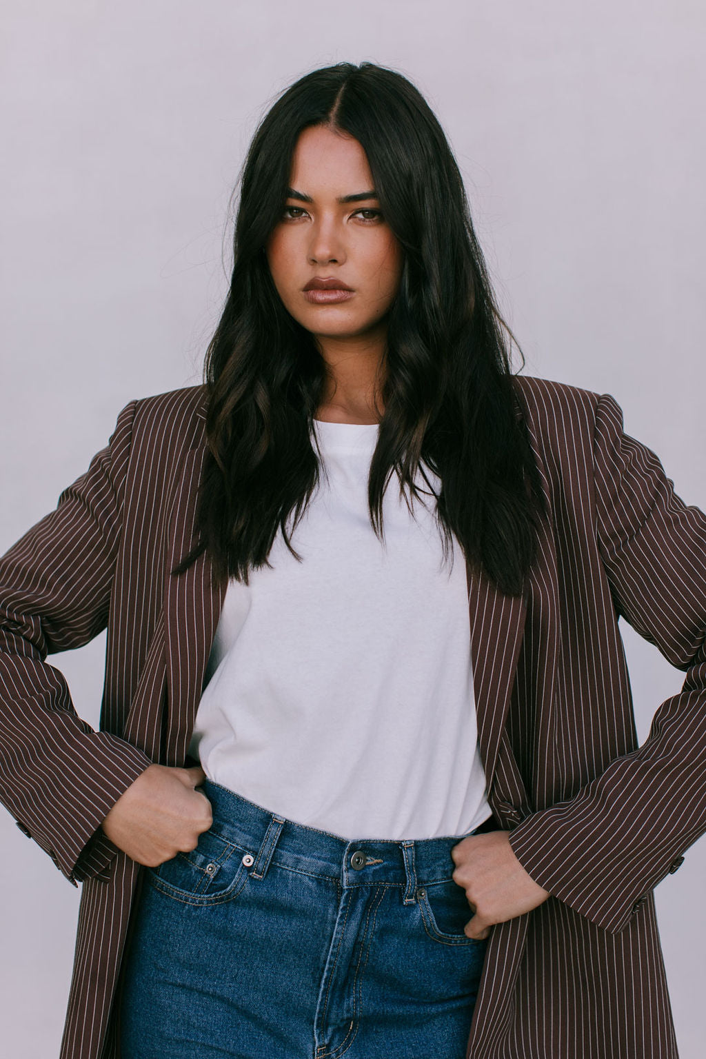 Quade Tailored Blazer - Chocolate Pinstripe