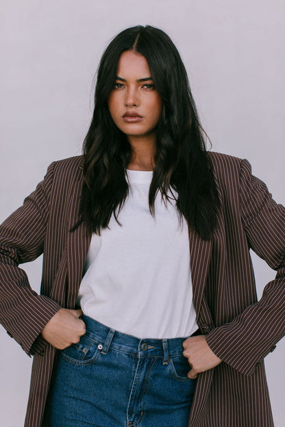 Quade Tailored Blazer - Chocolate Pinstripe