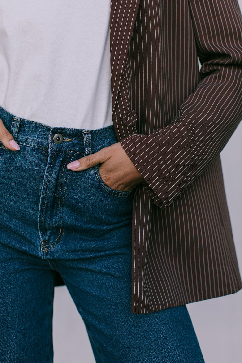 Quade Tailored Blazer - Chocolate Pinstripe