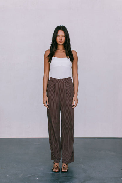 Cerlah Tailored Pants - Chocolate Pinstripe